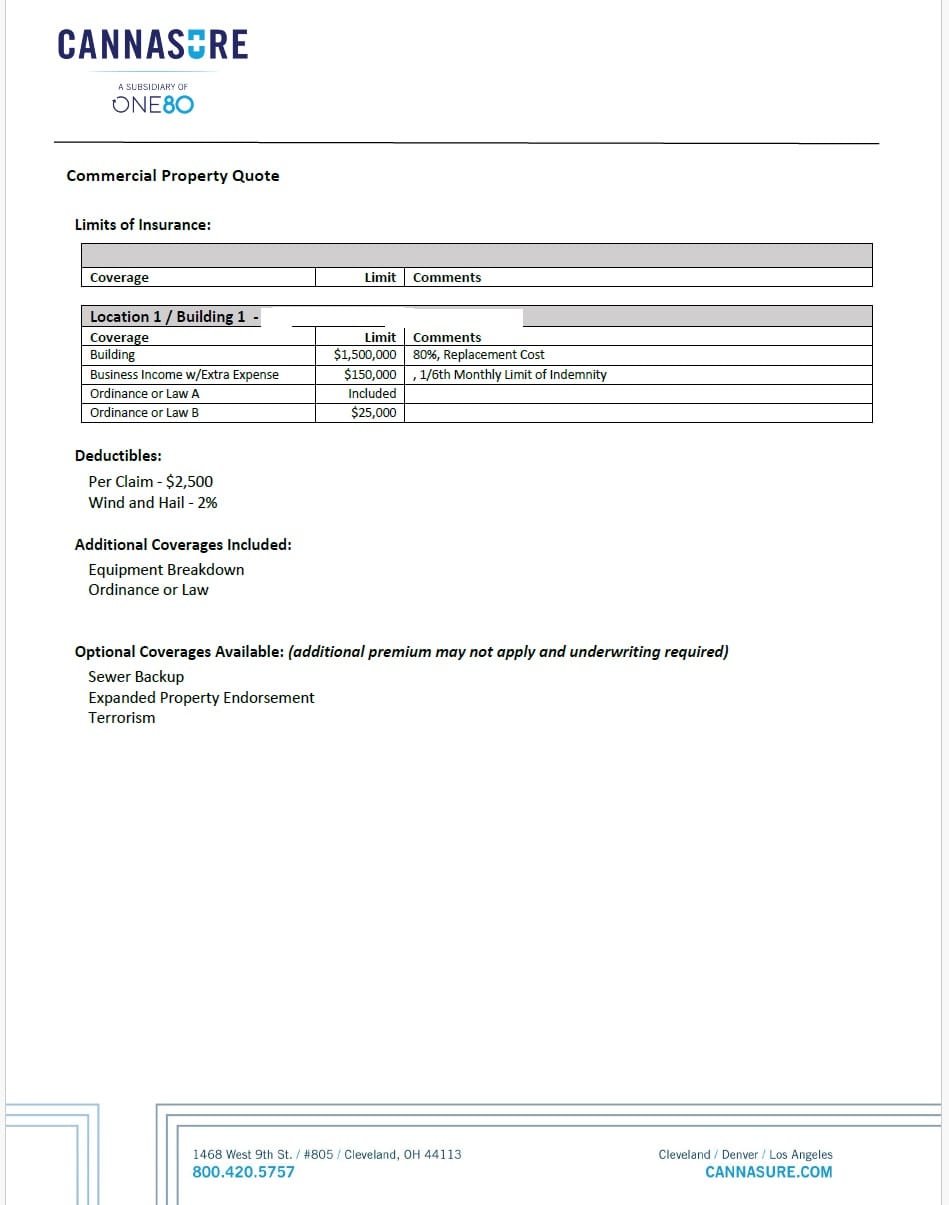 Landlord building insurance quote for cannabis tenant.  